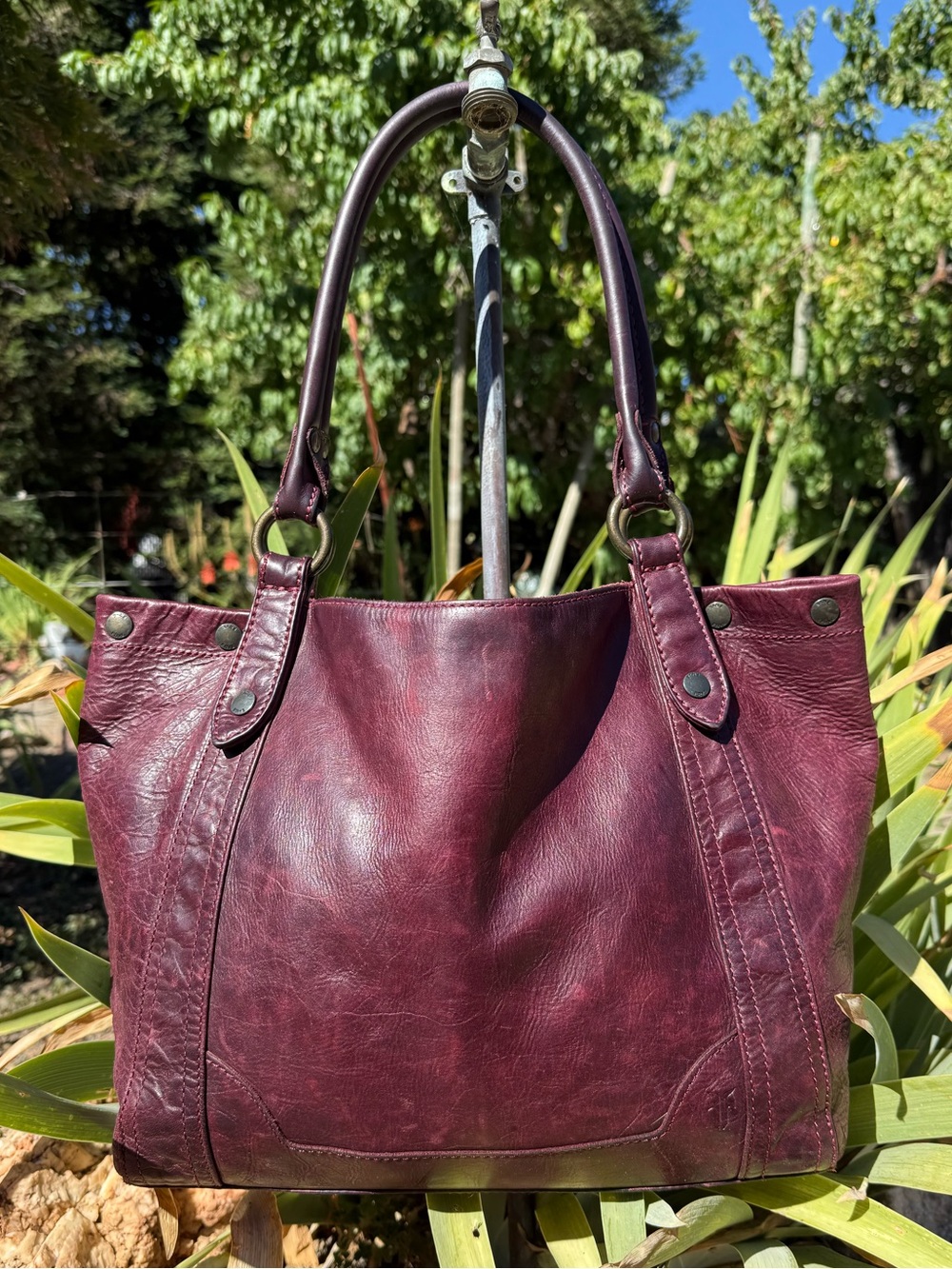 FRYE Melissa Leather Shoulder Tote Bag - Burgundy Wine